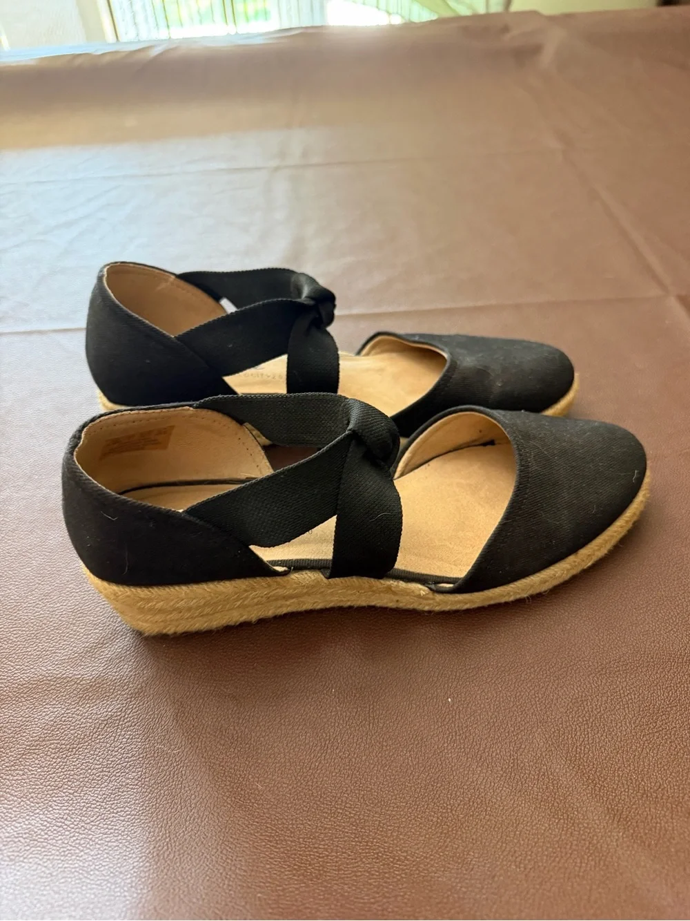 Life Stride Black Espadrille Wedge Flats with Crisscross Straps
